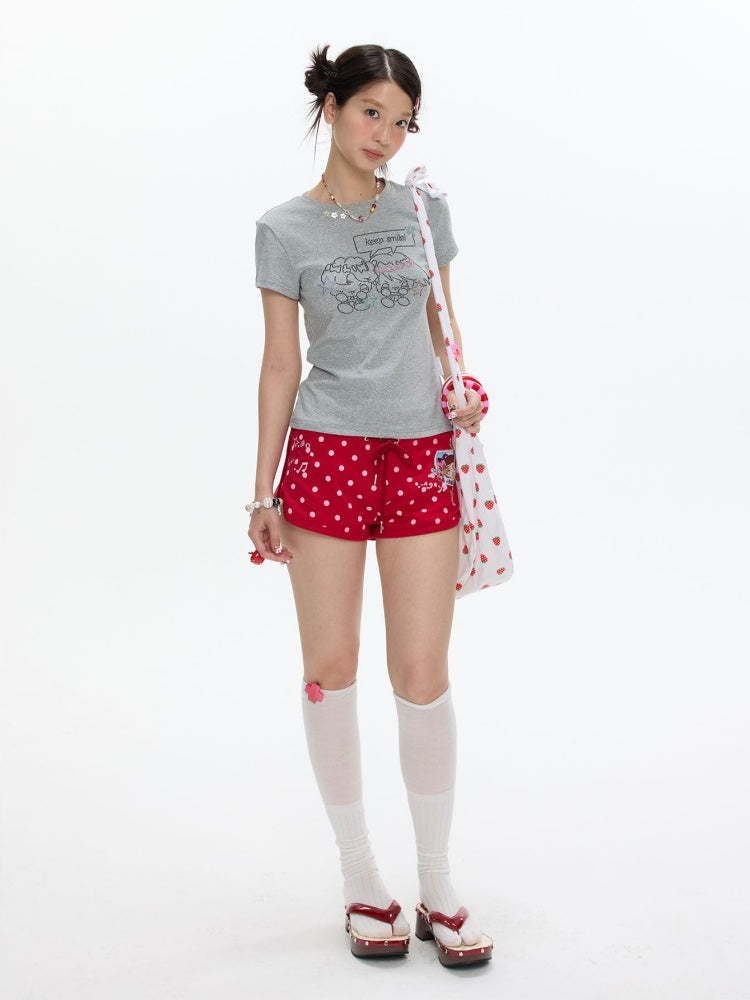 Maintain Smile Shoulder Rhinestone Short-Sleeve T-Shirt【s0000017621】