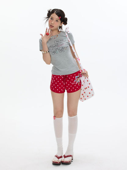 Maintain Smile Shoulder Rhinestone Short-Sleeve T-Shirt【s0000017621】