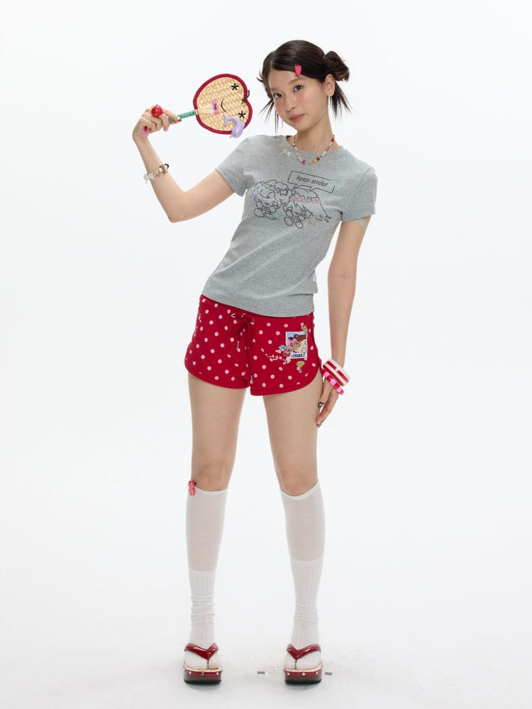 Maintain Smile Shoulder Rhinestone Short-Sleeve T-Shirt【s0000017621】