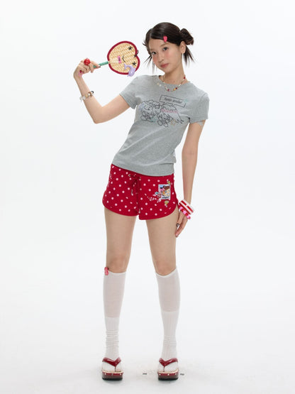 Maintain Smile Shoulder Rhinestone Short-Sleeve T-Shirt【s0000017621】