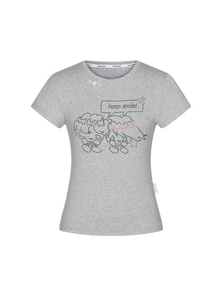Maintain Smile Shoulder Rhinestone Short-Sleeve T-Shirt【s0000017621】