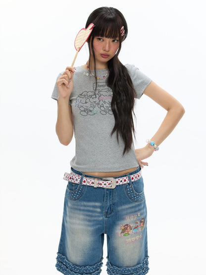 Maintain Smile Shoulder Rhinestone Short-Sleeve T-Shirt【s0000017621】