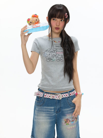Maintain Smile Shoulder Rhinestone Short-Sleeve T-Shirt【s0000017621】