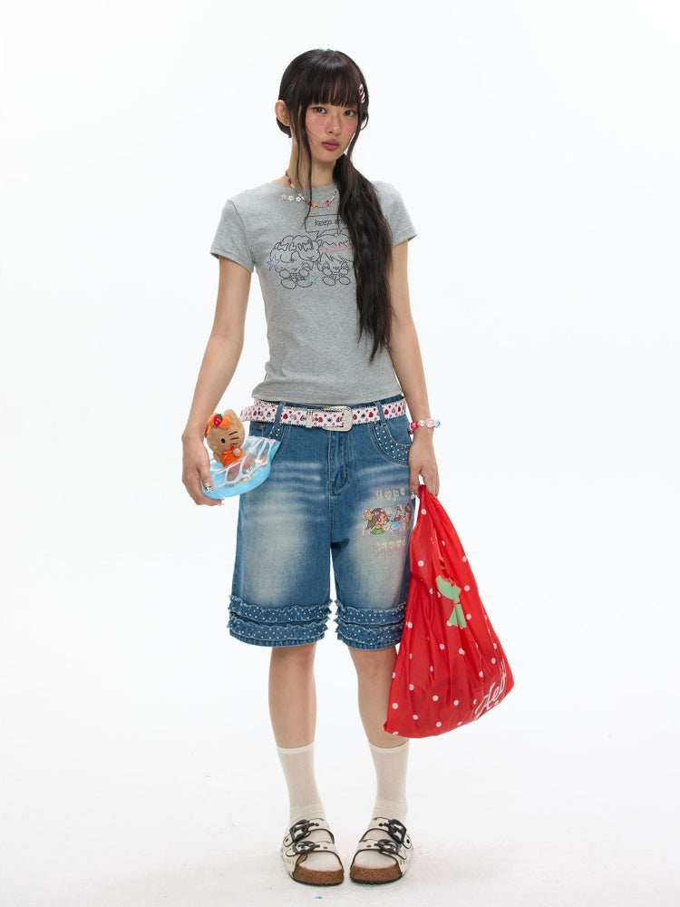 Maintain Smile Shoulder Rhinestone Short-Sleeve T-Shirt【s0000017621】