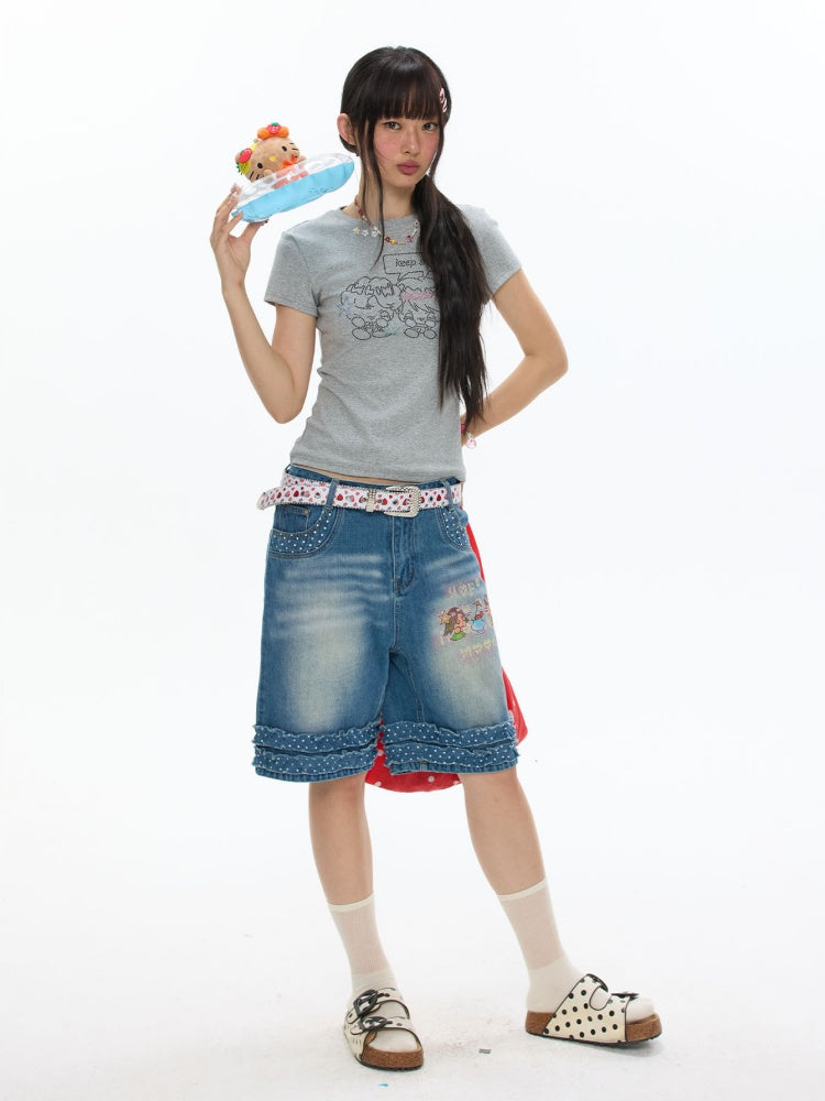 Maintain Smile Shoulder Rhinestone Short-Sleeve T-Shirt【s0000017621】