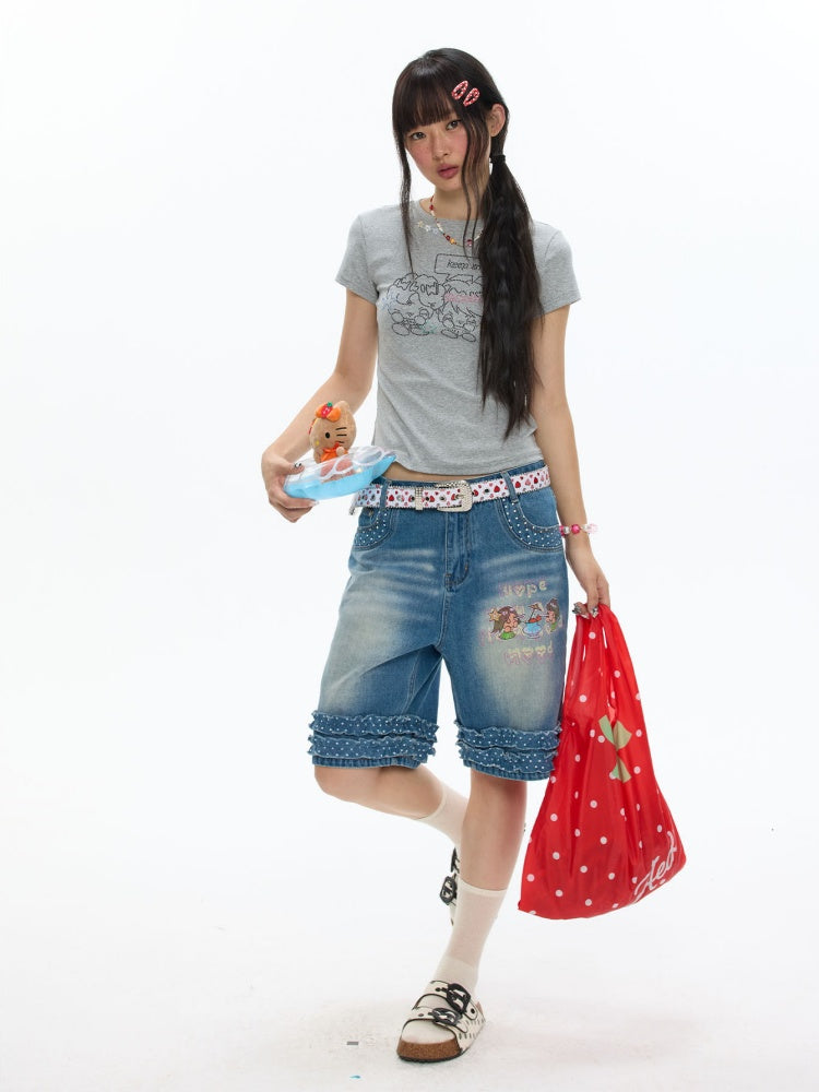 Maintain Smile Shoulder Rhinestone Short-Sleeve T-Shirt【s0000017621】