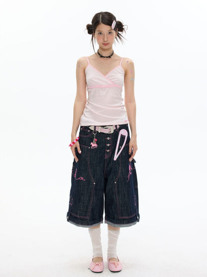 Basic Emoji Embroidered Striped Camisole【s0000017623】