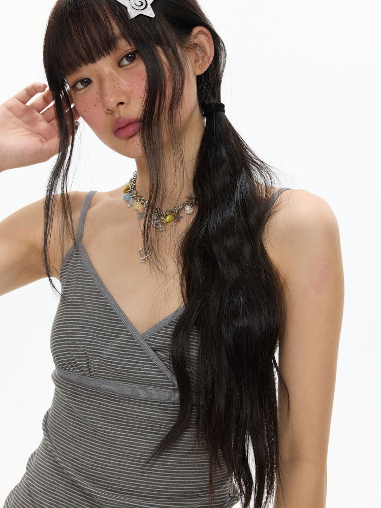 Basic Emoji Embroidered Striped Camisole【s0000017623】