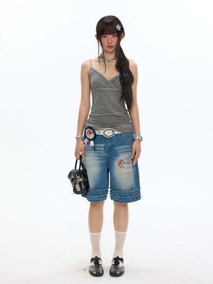Basic Emoji Embroidered Striped Camisole【s0000017623】