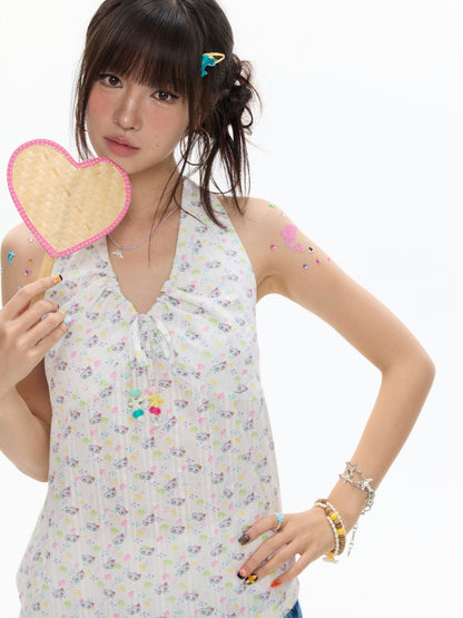 Colorful Summer Printed Hanging Neck Shirt【s0000017624】