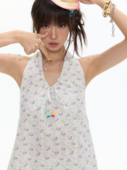 Colorful Summer Printed Hanging Neck Shirt【s0000017624】