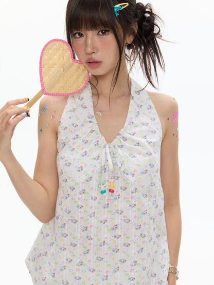 Colorful Summer Printed Hanging Neck Shirt【s0000017624】