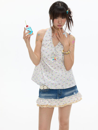 Colorful Summer Printed Hanging Neck Shirt【s0000017624】