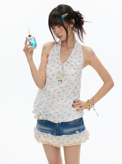 Colorful Summer Printed Hanging Neck Shirt【s0000017624】