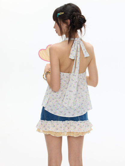 Colorful Summer Printed Hanging Neck Shirt【s0000017624】
