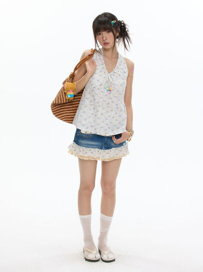 Colorful Summer Printed Hanging Neck Shirt【s0000017624】