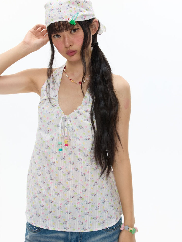 Colorful Summer Printed Hanging Neck Shirt【s0000017624】