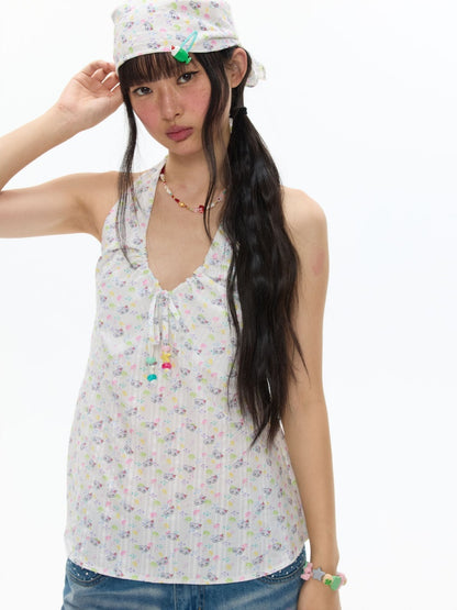 Colorful Summer Printed Hanging Neck Shirt【s0000017624】