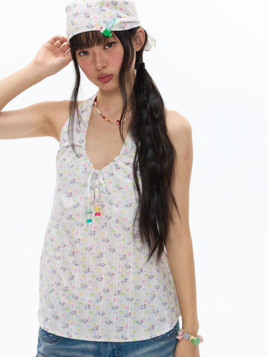 Colorful Summer Printed Hanging Neck Shirt【s0000017624】