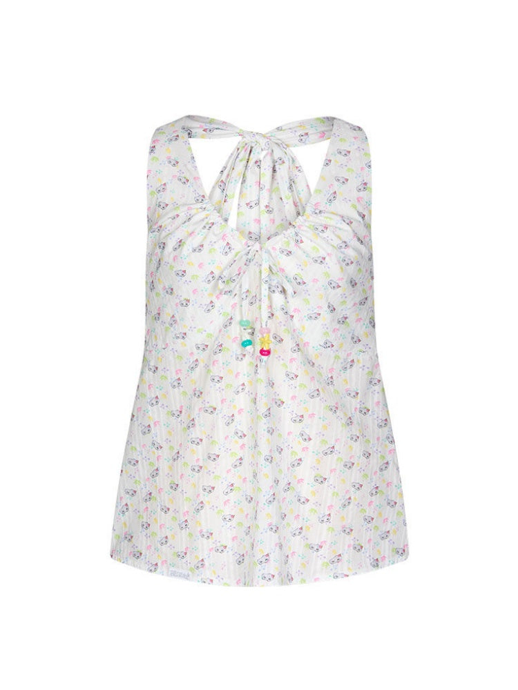Colorful Summer Printed Hanging Neck Shirt【s0000017624】