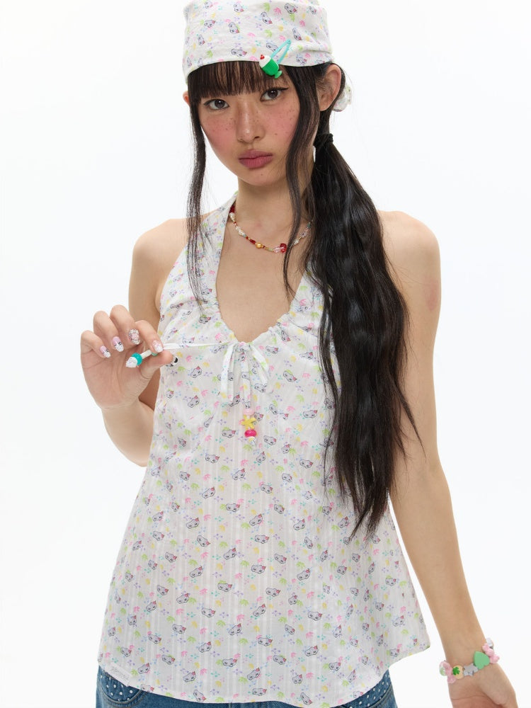 Colorful Summer Printed Hanging Neck Shirt【s0000017624】