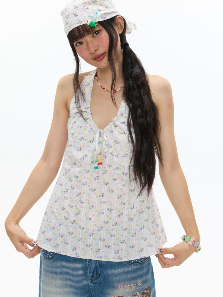 Colorful Summer Printed Hanging Neck Shirt【s0000017624】