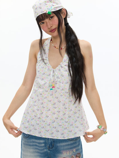 Colorful Summer Printed Hanging Neck Shirt【s0000017624】