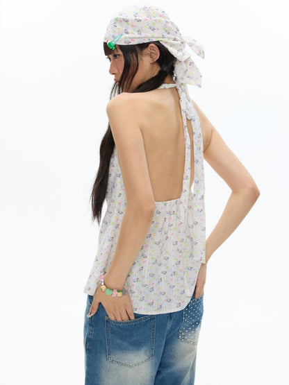 Colorful Summer Printed Hanging Neck Shirt【s0000017624】