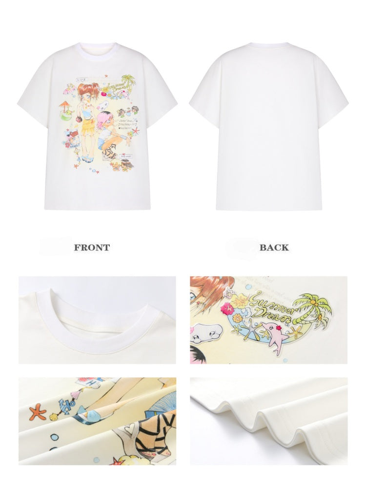 Crooked Illustration Printed Loose Short-Sleeve T-Shirt【s0000017626】