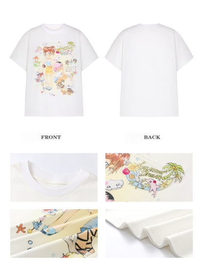 Crooked Illustration Printed Loose Short-Sleeve T-Shirt【s0000017626】