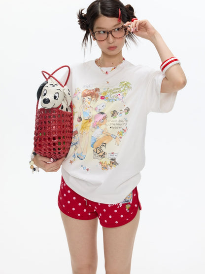 Crooked Illustration Printed Loose Short-Sleeve T-Shirt【s0000017626】