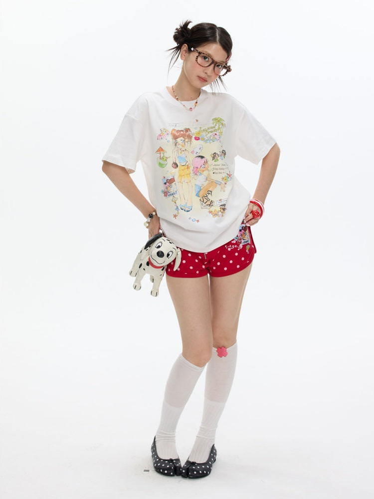 Crooked Illustration Printed Loose Short-Sleeve T-Shirt【s0000017626】