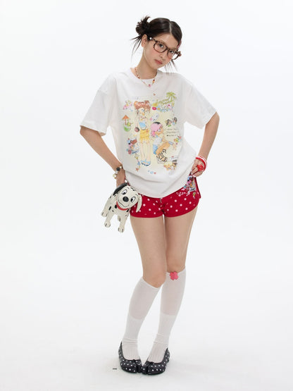 Crooked Illustration Printed Loose Short-Sleeve T-Shirt【s0000017626】