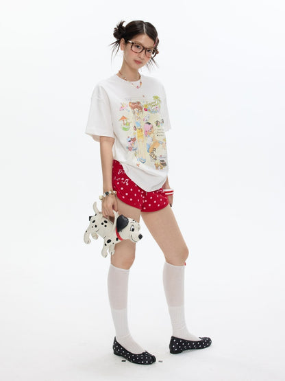 Crooked Illustration Printed Loose Short-Sleeve T-Shirt【s0000017626】