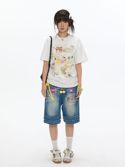 Crooked Illustration Printed Loose Short-Sleeve T-Shirt【s0000017626】
