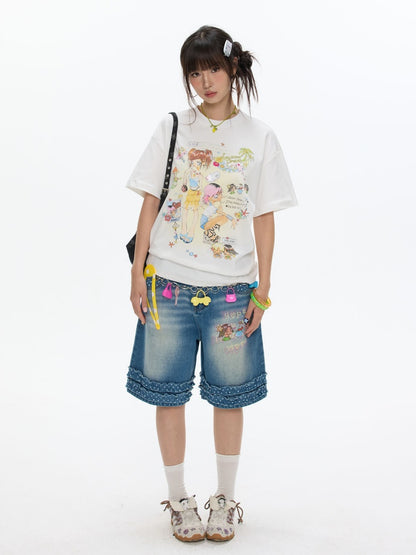 Crooked Illustration Printed Loose Short-Sleeve T-Shirt【s0000017626】