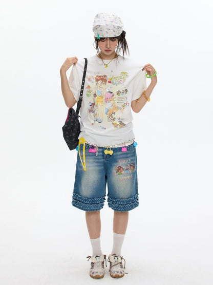 Crooked Illustration Printed Loose Short-Sleeve T-Shirt【s0000017626】