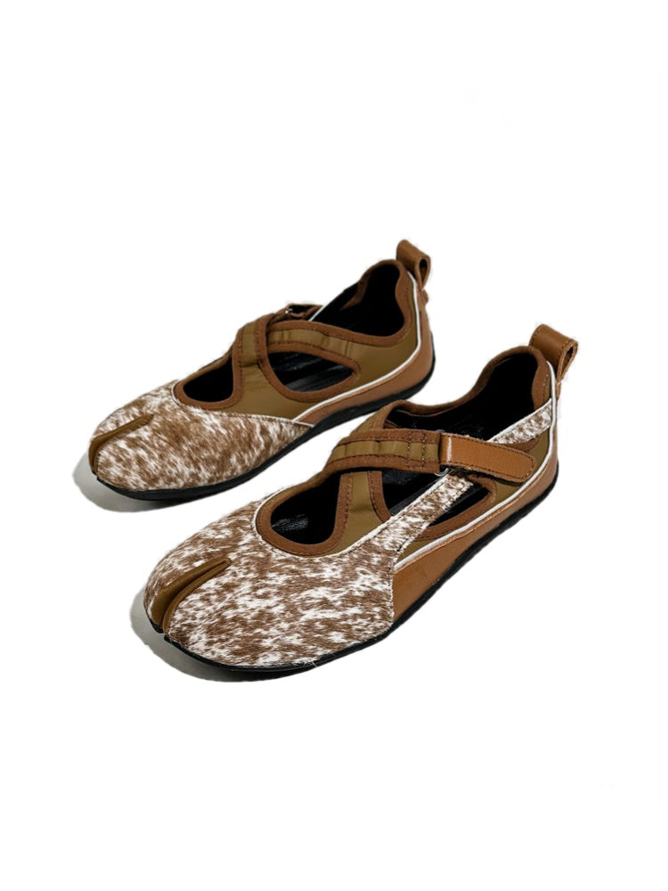 Horsehair Thin-Soled Shallow Mary Jane Flats Split-Toe Shoes【s0000017627】