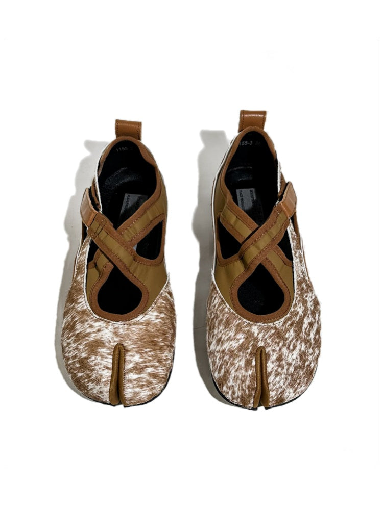 Horsehair Thin-Soled Shallow Mary Jane Flats Split-Toe Shoes【s0000017627】