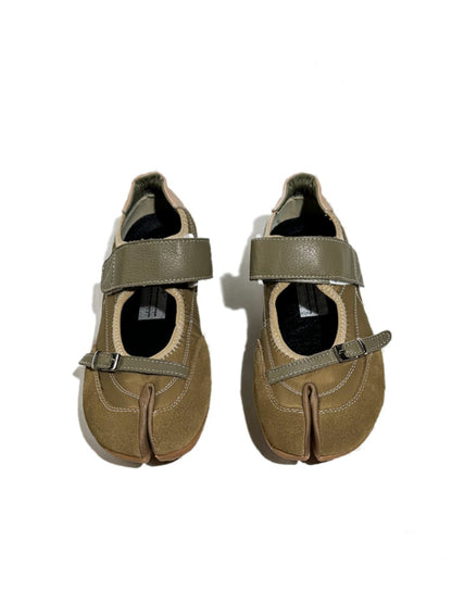 Split-Toe Patchwork Design Belt Buckle Velcro Mary Jane Shoes【s0000017630】