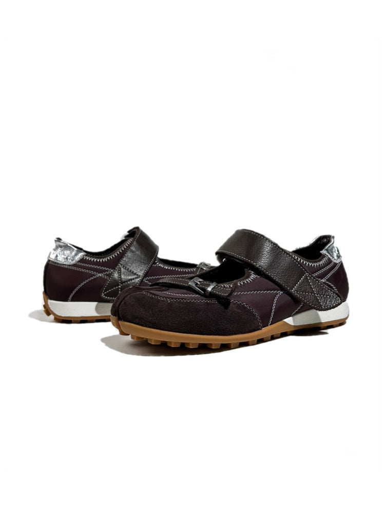 Split-Toe Patchwork Design Belt Buckle Velcro Mary Jane Shoes【s0000017630】