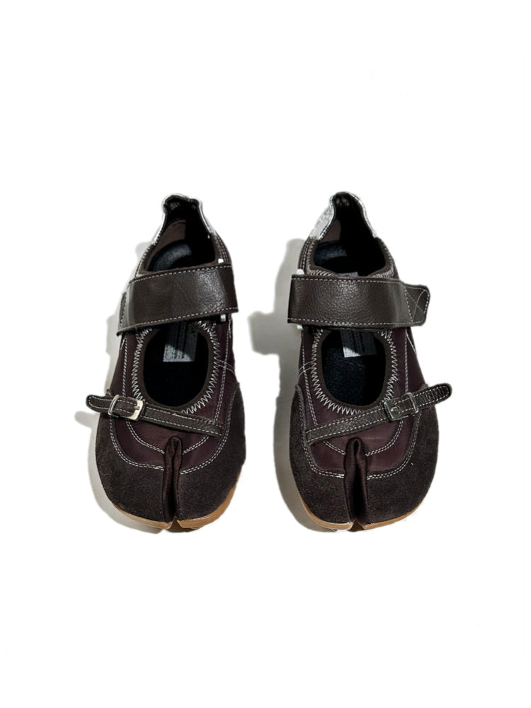 Split-Toe Patchwork Design Belt Buckle Velcro Mary Jane Shoes【s0000017630】