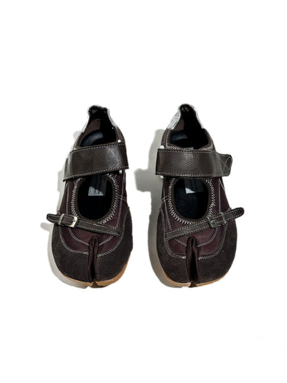 Split-Toe Patchwork Design Belt Buckle Velcro Mary Jane Shoes【s0000017630】