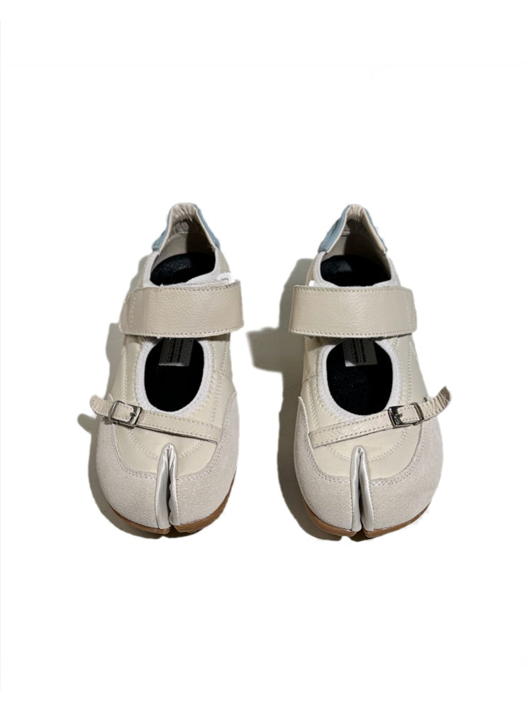 Split-Toe Patchwork Design Belt Buckle Velcro Mary Jane Shoes【s0000017630】