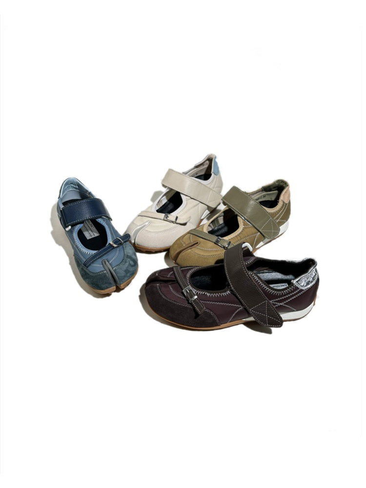 Split-Toe Patchwork Design Belt Buckle Velcro Mary Jane Shoes【s0000017630】