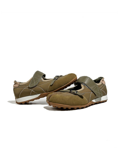 Split-Toe Patchwork Design Belt Buckle Velcro Mary Jane Shoes【s0000017630】