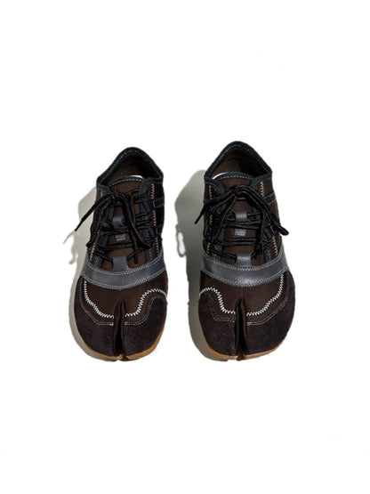Genuine Leather Patchwork Split-Toe Thin-Soled Lace-Up Mary Jane Shoes【s0000017631】