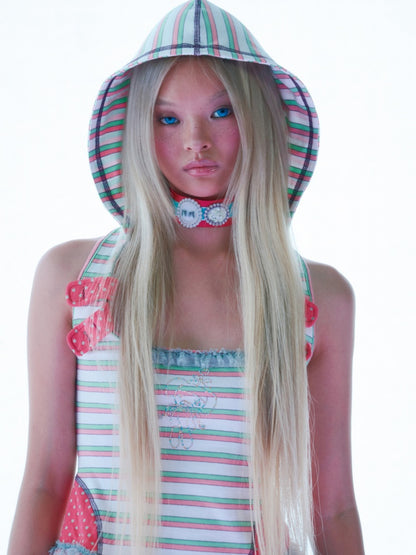 3D Eyelash Acrylic Round Cover Nostalgic Webbing Sequin Choker Collar【s0000017732】