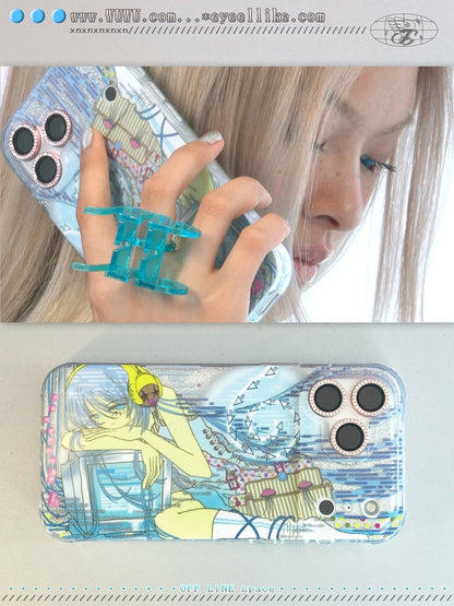 Girl Wearing Headphones With Flash Bottom Anti-Collision Apple Phone Case【s0000017733】