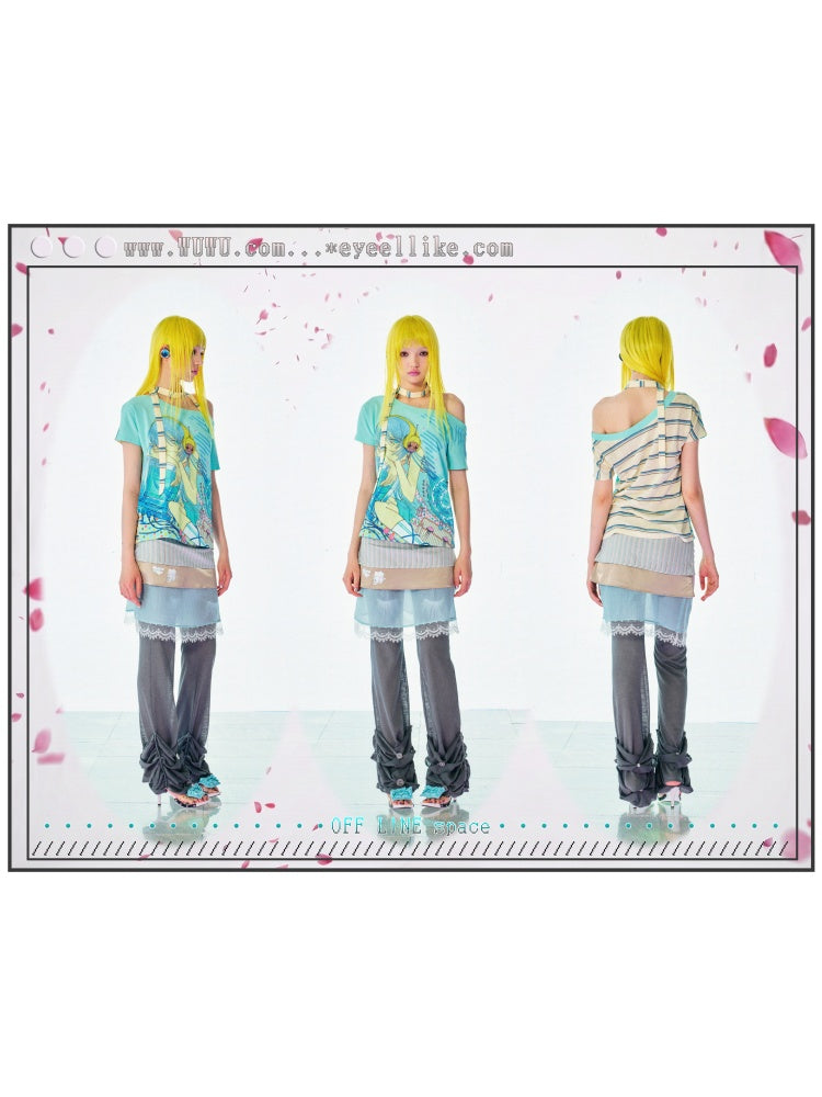 Lash Print Sheer Knit Stretch Speaker Button Decorative Pants【s0000017739】